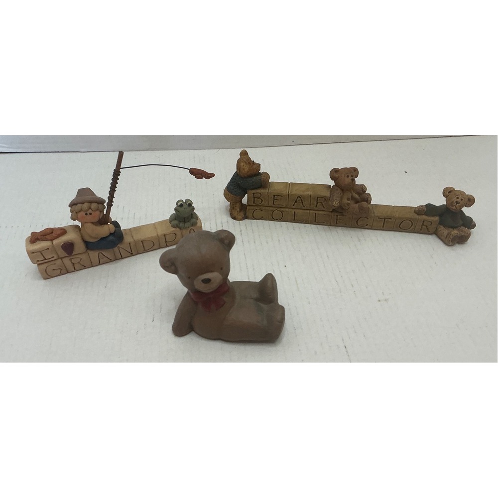 Unbranded Vintage Teddy Bear Grandpa Fishing Figurines Lot of 3 Resin Decor